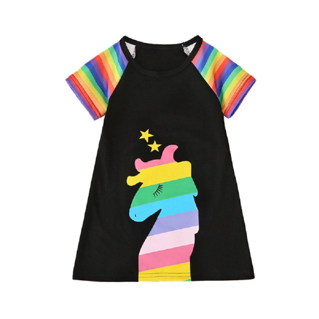 Vestido de verano de manga corta arcoíris para niñas vestido de una pieza colorido
