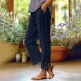 thumbnail image 5 of BILIKEYU Women's Fashion Solid Color Cotton Linen Casual Pants, Straight Leg Jeans for Women, Wide Leg Pants Woman, Stretchy Work Pants for Women, 5 of 5