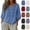 13# Blue, variant on Cotton Linen Shirts for Women Trendy Retro Embroidered 3/4 Sleeve Boho Blouse Dressy Casual Bohemian Tops Loose Tunics Blue 3XL