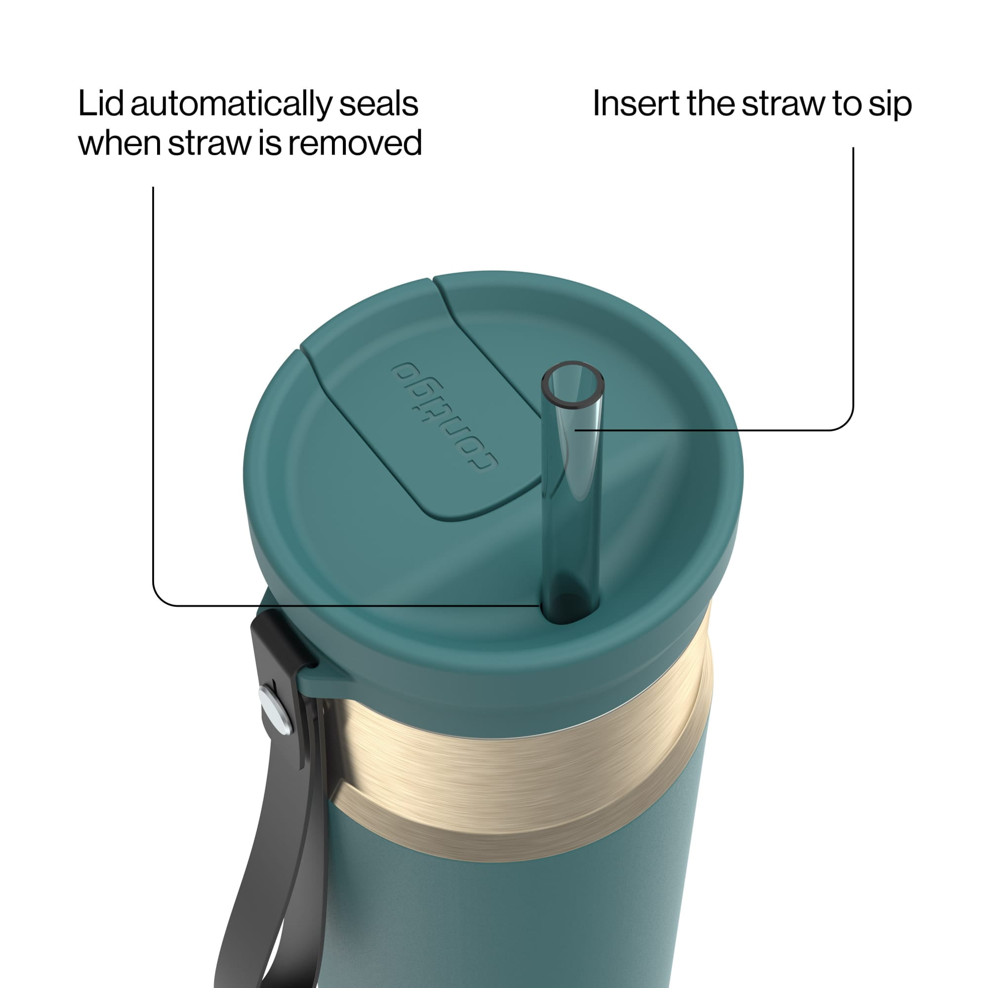 Contigo SnapSeal Leakproof Stainless Steel Reusable Water Bottle with Carrying Strap, Teal/Champagne, 24 oz