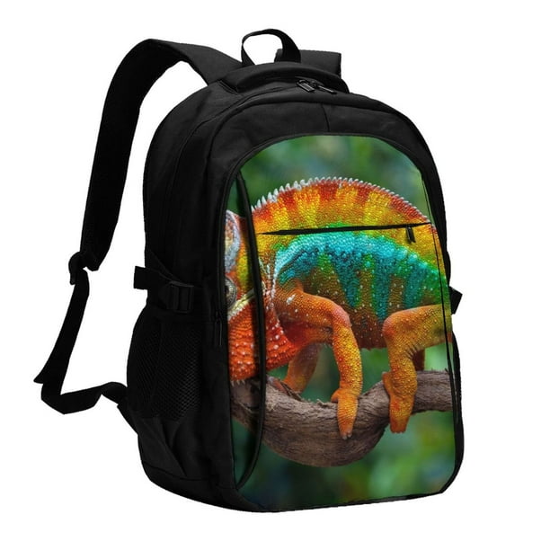 Fotbe Chameleon Mochila con Estampado y Puerto USB para Hombre y Mujer, Mochila Antirrobo, Mochila de Viaje, Mochila Escolar, Mochila Universitaria