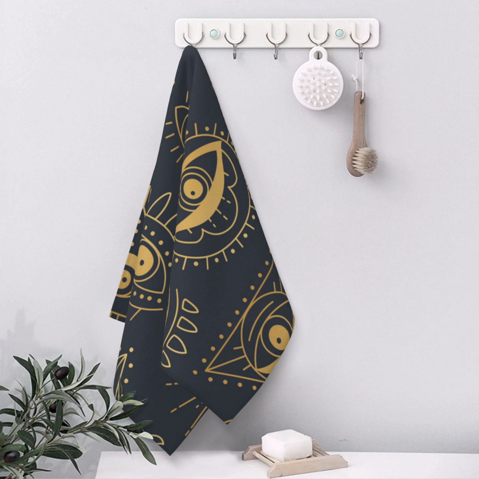 Gold Evil Eye 27.5" x 16" Ultra Soft Hand Towel, Face Wash Cloth for Bathroom, Gym, Travel, Pool