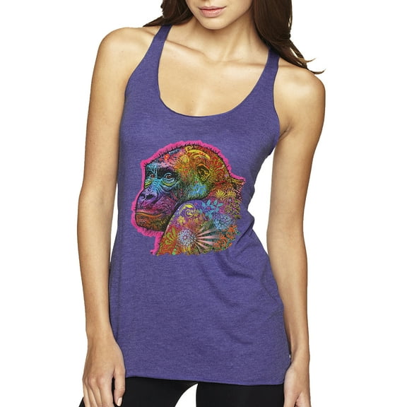 Colorful Neon Gorilla | Dean Russo Art Animal Lover Tri-Blend Racerback Tank Top, Purple Rush, X-Large