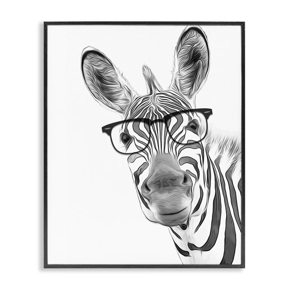 Stupell Industries Cottage Funny Zebra Wearing Glasses Black White Monochrome Design Black Framed Giclee Art, 11 x 14, by Annalisa Latella