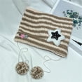 thumbnail image 5 of Seyurigaoka Women Girls Handmade Knitted Crochet Hat Cute Stars Decor Stripe Contrast Color Cat Ear Bobbles Devil Hat Autumn Winter Warm Beanie, 5 of 5