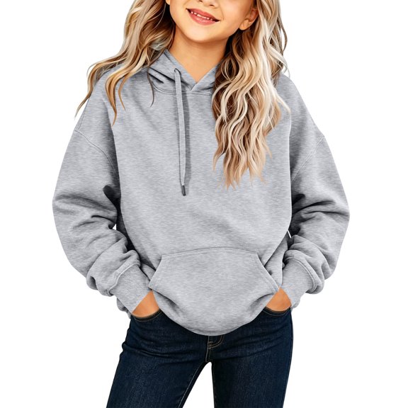 Gamivast Girls' Pullover Hoodie Soft Long Sleeve Hooded Sweatshirt with Drawstring Hood and Kangaroo Pocket Relaxed Fit Casual School Lounge Streetwear Fall Winter Top Gray 12-13Years