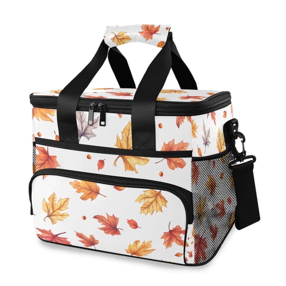 FORMRS Insulated Cooler Bag 24 Cans Capacity Soft Leakproof Lunch Box with Side Pockets, Watercolor Autumn Leaves
