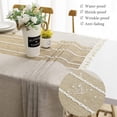 thumbnail image 3 of Round Waterproof Tablecloth, 55" Embroidery Burlap Linen with Tassel, Stain and Water Resistant Table Cover for Kitchen Dining Room(Coffee Lines), 3 of 5