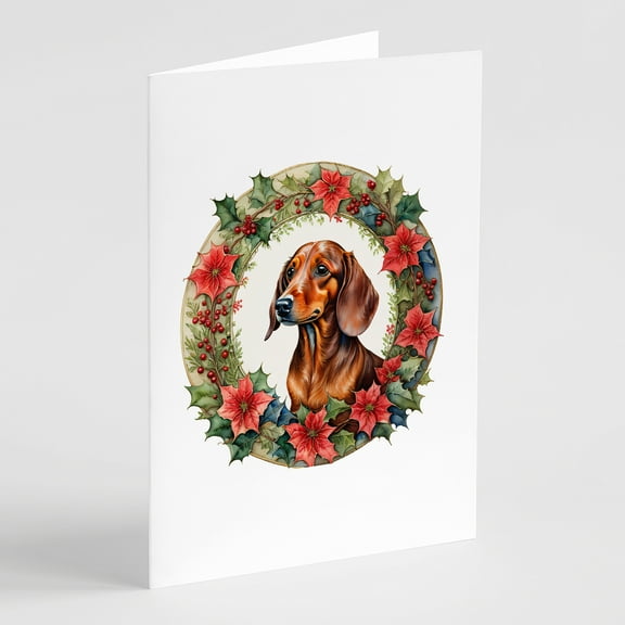 Dachshund Christmas Flowers Greeting Cards Pack of 8 7 in x 5 in