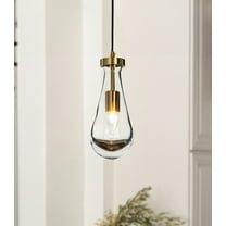 Single 5.13" Wide Cord Hung Farmhouse Antique Gold Glass Pendant Rustic Kitchen Hanging Lamp With Clear Teardrop Shade