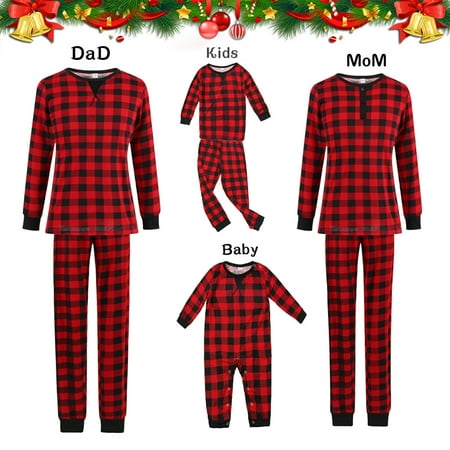 

Family Christmas pajamas baby plaid romper adult Cartoon pajama party set Sleepwear Nightwear Daddy Mommy And Kid Clothes