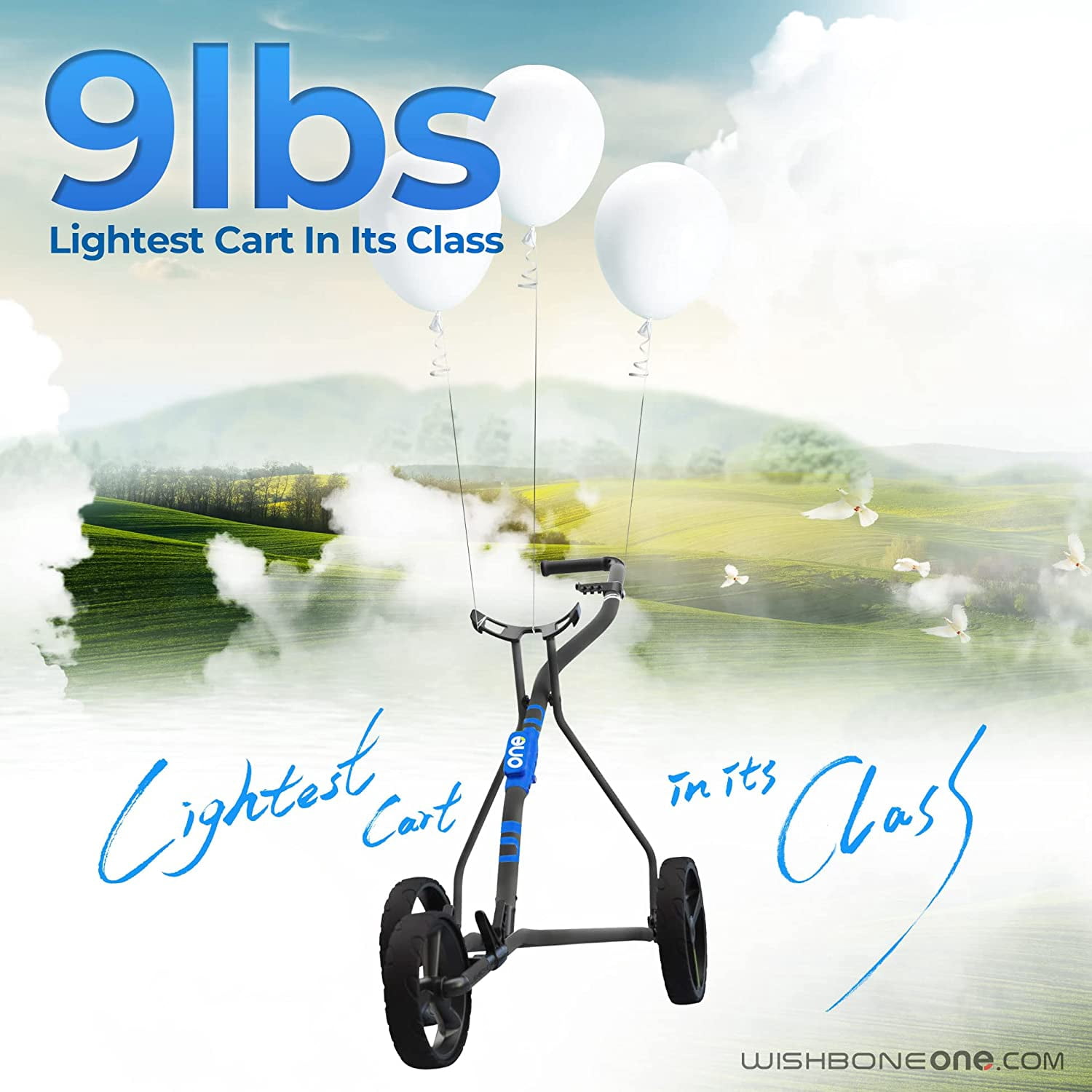 Golf Push Cart | Aircraft-Grade 1step Folding Golf Cart Lightweight (Blue)