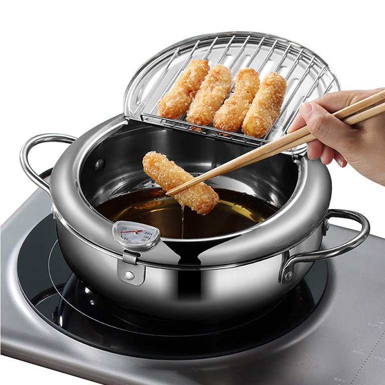 24cm Stainless Steel Chip Pan Deep Fryer With Lid & Frying Basket