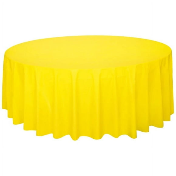 Way to Celebrate! Round Plastic Neon Yellow Table Cover, 84in