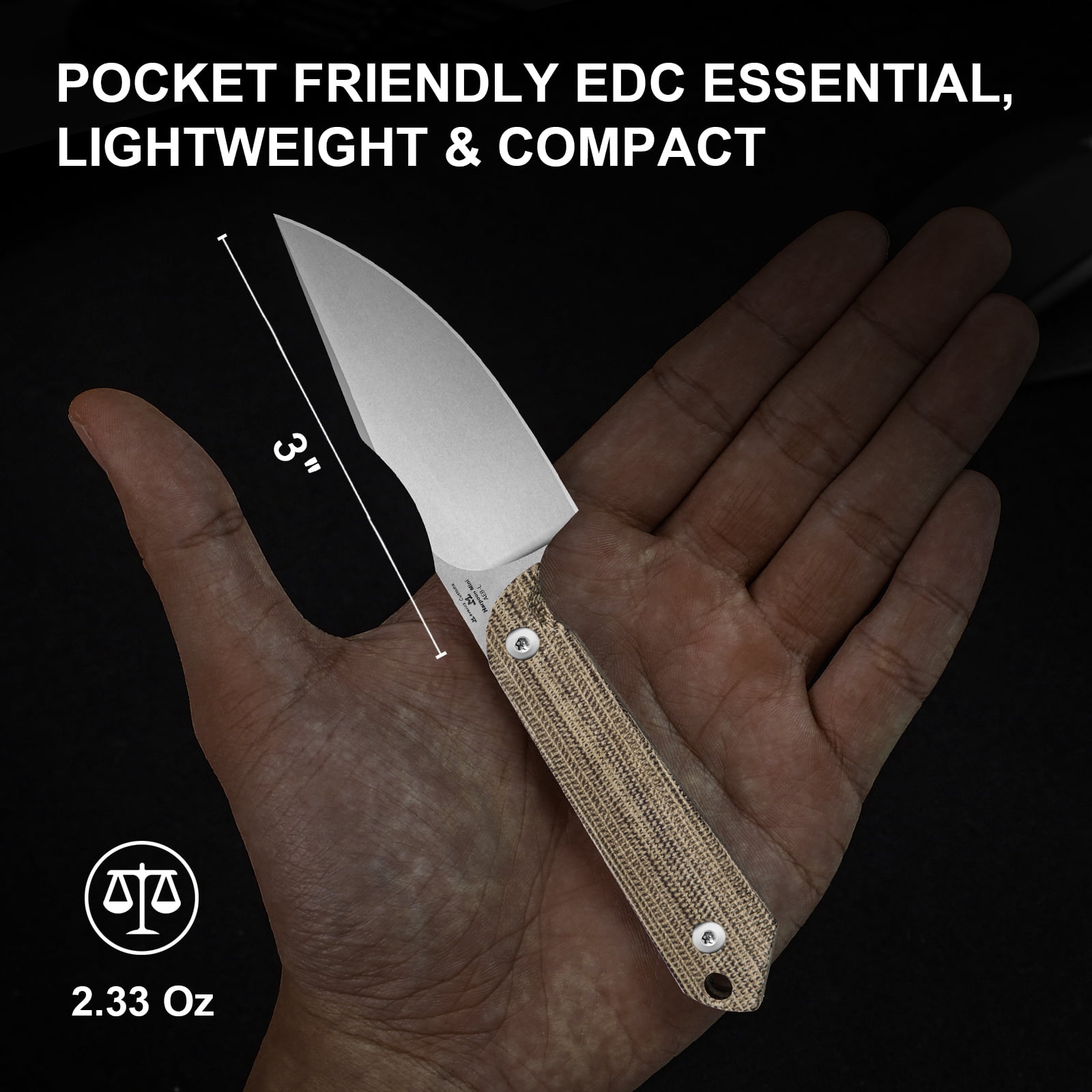 Kizer Mini Harpoon Fixed Blade Knife 3" AEB-L Blade Micarta Handle Pocket Tactical Knives 1040S7, Camping Hiking, Brown