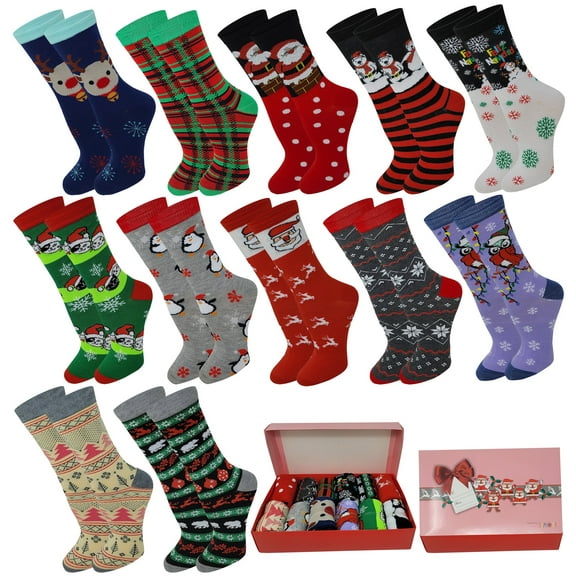 Sumona 12 Pairs Women Novelty Seasonal Christmas Holiday Socks with Gift Box