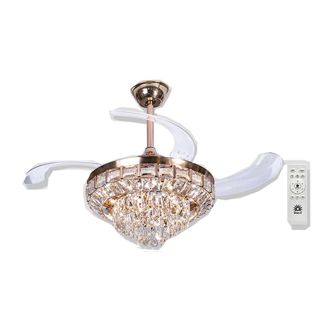 Ventilador de Techo con Lámpara LED tipo candil 42" 6 velocidades Color Blanco/Dorado. MEGALUZ F7244