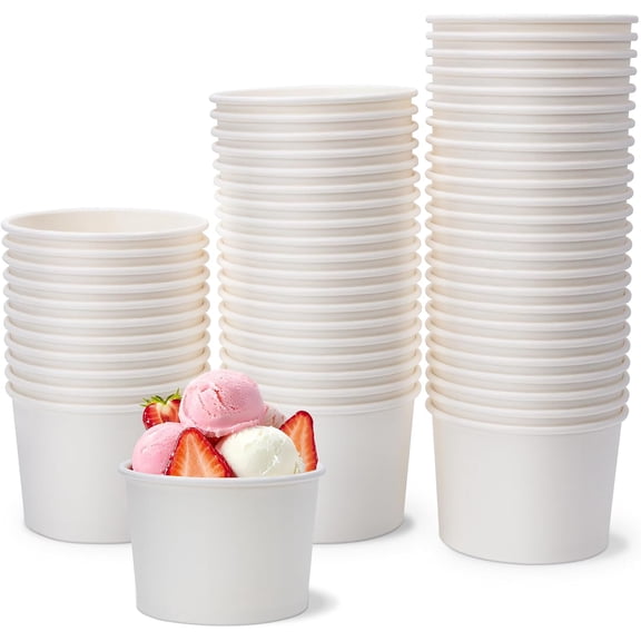 9oz Disposable Paper Ice Cream Cups 55 Count，Soup Cups & Ice Cream Bowls for Hot&Cold Food, Disposable Dessert Containers for Soup,Ice Cream Frozen,Yogurt