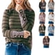 thumbnail image 2 of Blusa de mujer de manga larga con cuello redondo y gemelos, Top de retazos de rayas de leopardo para mujer, 2 of 6