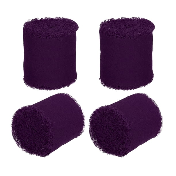 Uxcell 1.5 In x 5 Yd Cinta de Chifón con Flecos para Decoración DIY, Púrpura Oscuro 4 Rollos