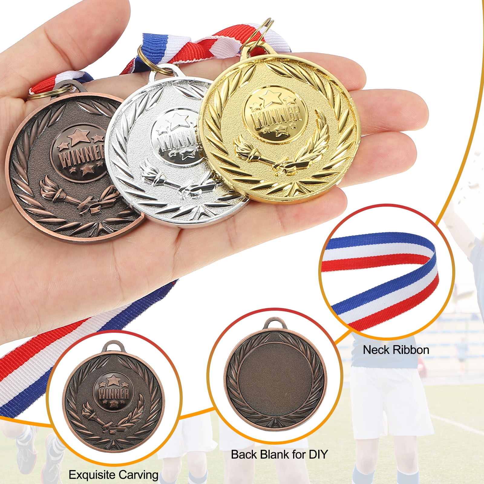 Uxcell Award Medals, Metal Winner Medals with Neck Ribbon for Sports Competition Party Favor Bronze