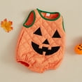 thumbnail image 4 of Hirigin Toddler Baby Girl Boy Halloween Outfit Pumpkin Face Romper Jumpsuit Sleeveless Bodysuit Cute Pumpkin Clothes, 4 of 8