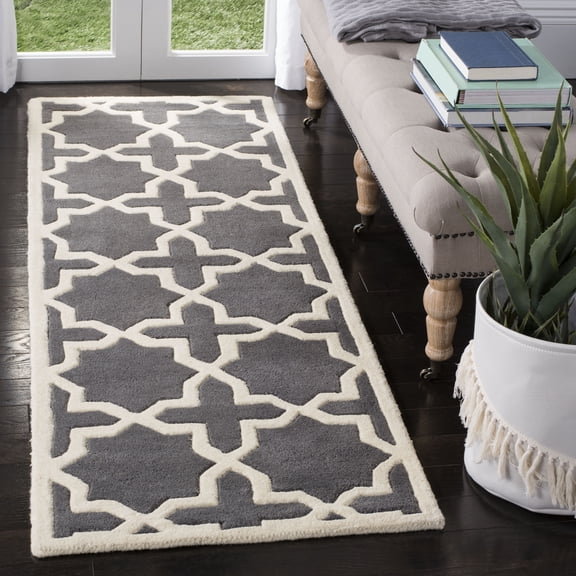 SAFAVIEH Chatham Giovanni Geometric Wool Runner Rug, Dark Gray/Ivory, 2'3" x 7'