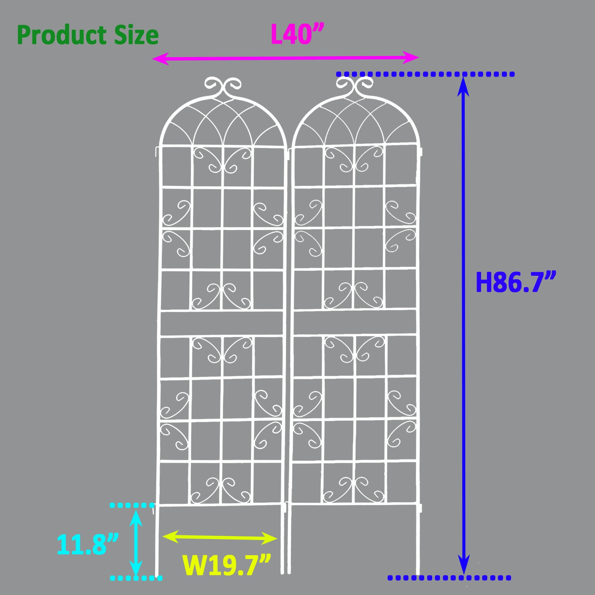CQSXDA 2 Pack Large Garden Trellis 86.7"H x 19.7" W Heavy Duty Rustproof White Iron Plant Trellis for Potted Plant Support Metal Climbing Rose Trellis Vine Vegetable Cucumber