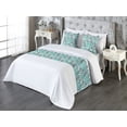 thumbnail image 3 of Ethnic Bed Runner Set, Traditional Style Chevron Pattern on Tropical Leaves Themed Backdrop, Decorative Bedding Scarf & 2 Pillow Shams for Hotels Homes, King, Dark Seafoam Teal White, by Ambesonne, 3 of 3