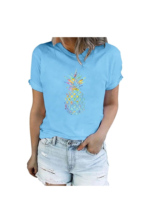 Shirts for Women Women's Pineapple Print T Shirt Short Sleeved Summer Pattern Casual Shirt