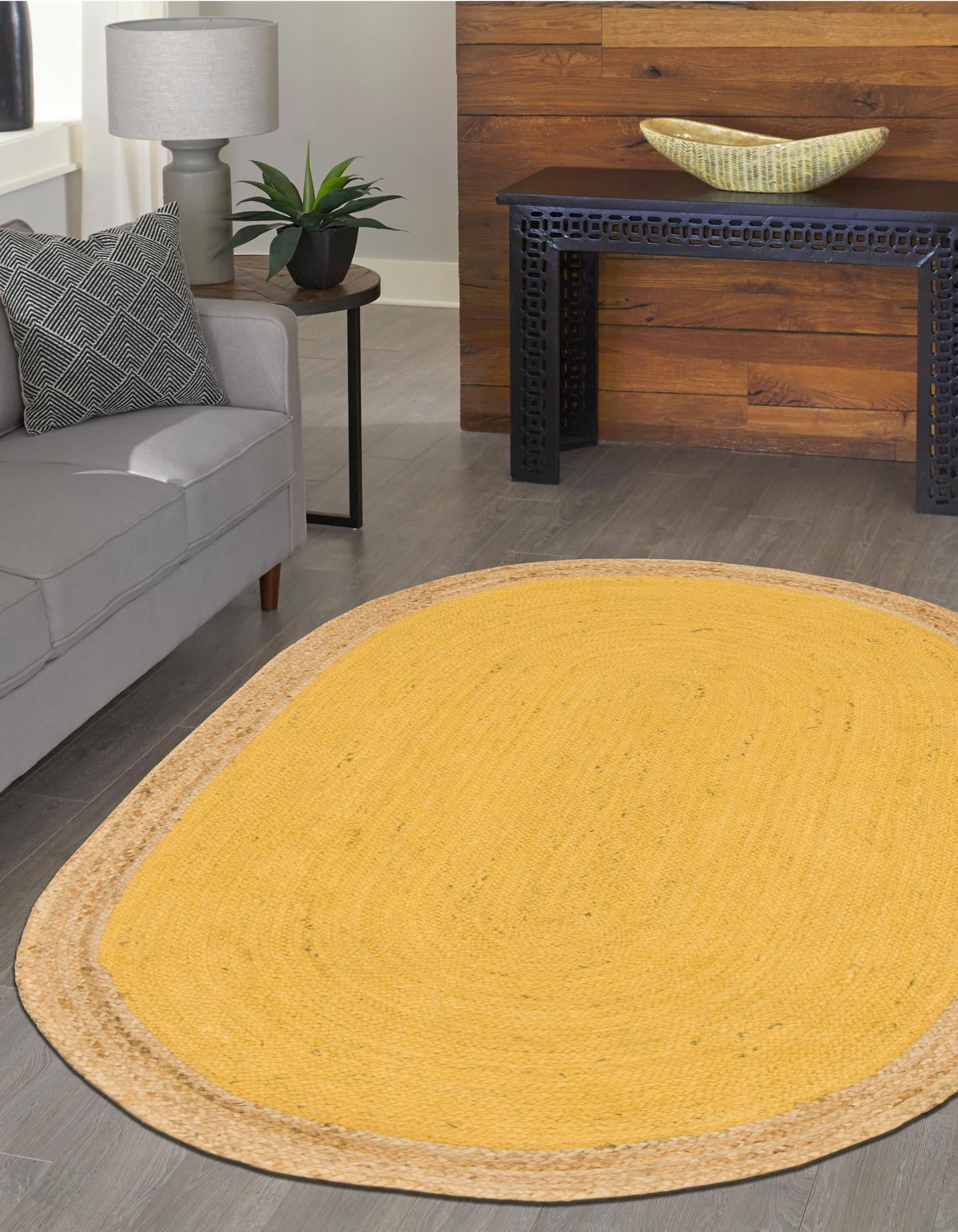 Unique Loom Braided Jute Collection Area Rug - Goa (5' 1" x 8' Oval Yellow/Natural)
