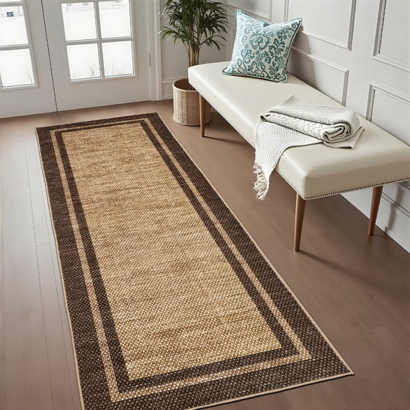FairOnly 2'x6'Modern Minimalist Solid Color Machine Washable Runner Rug for Hallway Ultra Thin Low Pile Floor Cover for Kitchen Bathroom Laundry,Brown