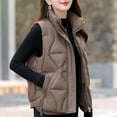 thumbnail image 2 of Fashion Vest for Women Casual Colored Sleeveless and Hoodless with Pockets and Stand Collar(Coffee 2XL), 2 of 8