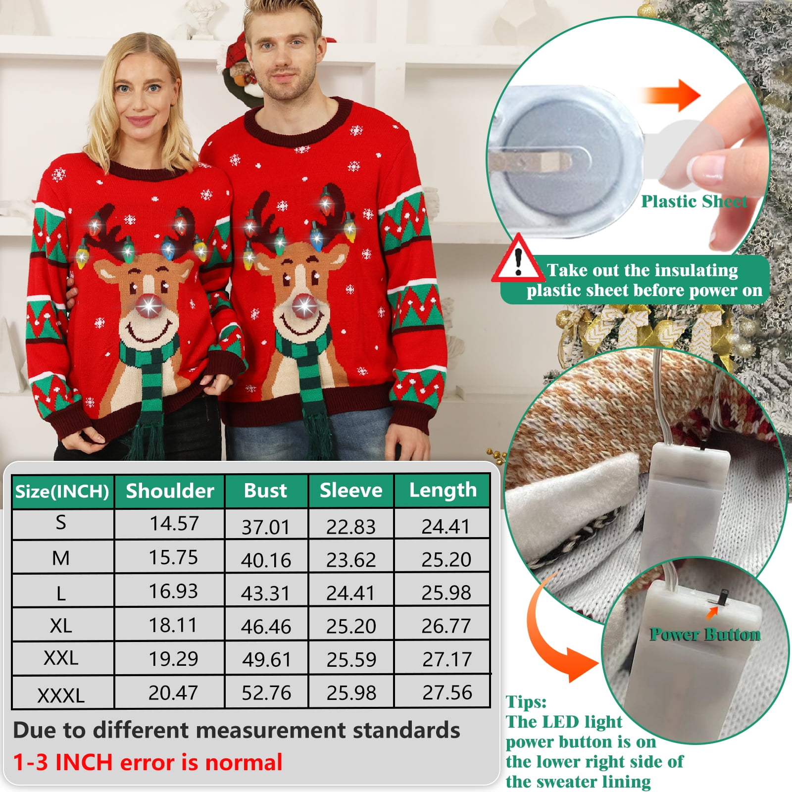 LED Ugly Christmas Sweater for Women Men-Light up Funny XMAS Holiday  Sweaters Unisex Reindeer Couples Pullover Jumper - Walmart.com