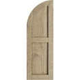 thumbnail image 2 of Ekena Millwork 18"W x 42"H (24" Low Side) Timberthane Rough Sawn Two Equal Flat Panel w/Quarter Round Arch Top Faux Wood Shutters (Per Pair), Primed Tan, 2 of 6