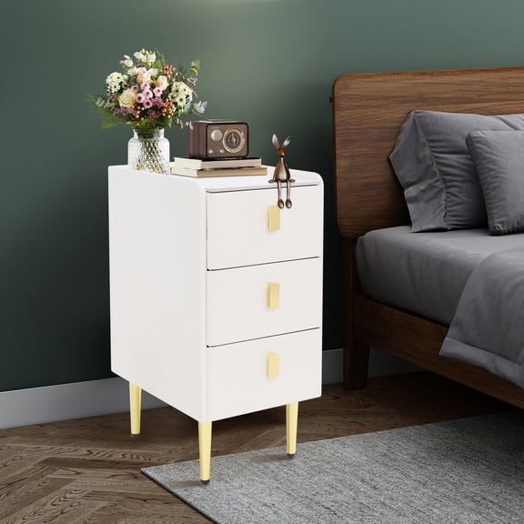 Nightstand, 3-Drawer End Table, 60x40x30cm, Easy Clean, 3-Tier Storage, Minimalist, Cream White, for Bedroom, Living Room