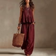 thumbnail image 2 of 2 Piece Sets for Women Cotton Linen Outfits Sleeveless Peplum Top Drawstring Wide Leg Pants Casual Summer Beach Loungewear Green L, 2 of 3