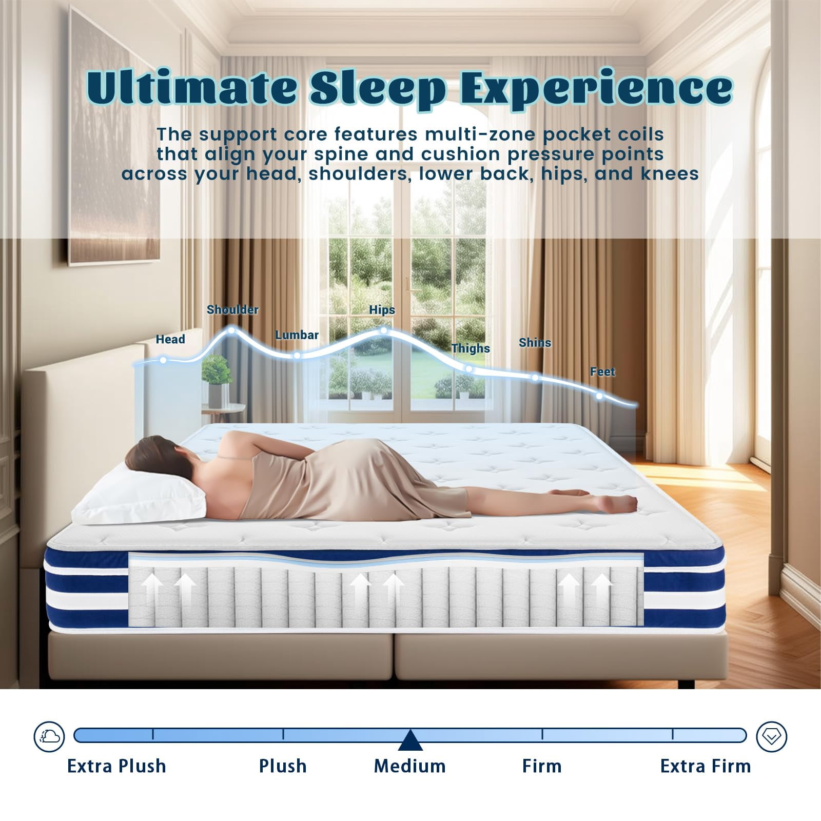 Queen Mattress, 12 Inch Hybrid Memory Foam Mattress with Gel Memory Foam & Zoned Pocket Coils, Pressure Relief, Motion Isolation, Soft & Breathable Queen Bed Mattresses in a Box, Edge Support
