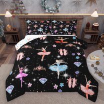 Homewish Colorful Ballet Princess Bedding Comforter Set,Chic Crown Diamond Twin Comforter Sets,Rainbow Cartoon Flower Bedding Set For Girls Kids,Super Cozy Room Decor Reversible,2-Piece