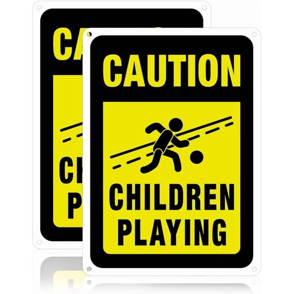 2 Pack Children Playing Caution Sign 7x10 inches 30 Mil Aluminum Security Warning Signs for Yard Street or School UV Protected and Waterproof Colorful