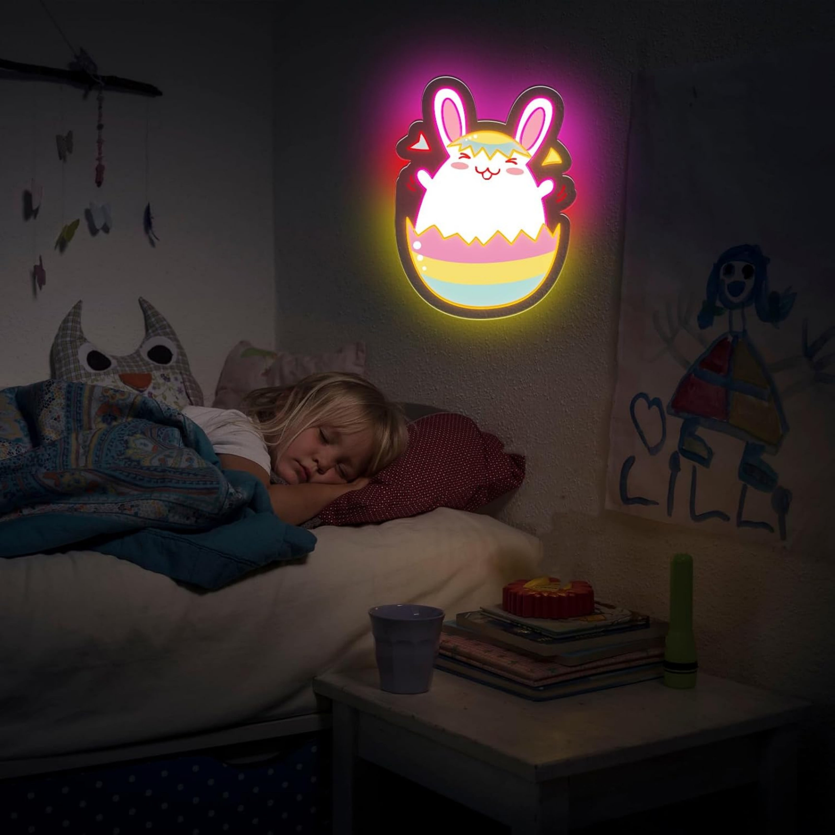 UPONRAY Easter Bunny Neon Signs, 11.4"*15.7" Dimmable & USB-Powered LED Neon Light, Stylish Wall Decor for Easter Party, Home, Shop, Restaurant, Bar