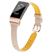 Joyozy Slim Genuine Leather Bands Compatible for Fitbit Charge 3 and Charge 3 SE Smart Watch,Adjustable Classic