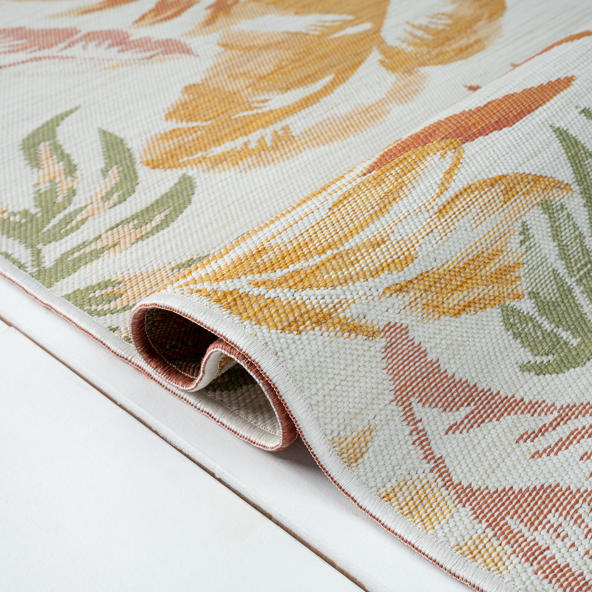 Ox Bay Cara Reversible Floral Polypropylene Performance Indoor/Outdoor Area Rug, Orange/Green/Ivory, 5'3" x 7'