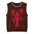 thumbnail image 4 of Sweaters for Women Trendy Lobster Print Round Neck Sleeveless Knit Vest Contrast Design Dense Versatile Top Brown S, 4 of 4