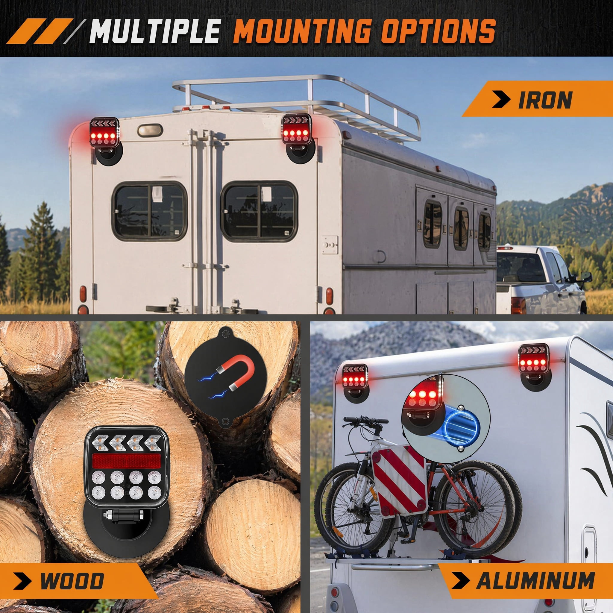 Wireless Trailer Lights Magnetic, LED Trailer Light Kit with 5 Modes & 2.4GHz Signal, Rechargeable Wireless Tow Tail Lights IP67 Waterproof for Trucks, RVs, Boats, Campers