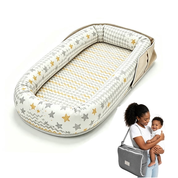 Loevin Baby Lounger for Newborn,Baby Nest for Newborn Soft Cotton Breathable for Playtime & Relaxation,Flat Babies Essentials Gifts Newborn Lounger for Boys & Girls 0-12 Months(Wave Stars)