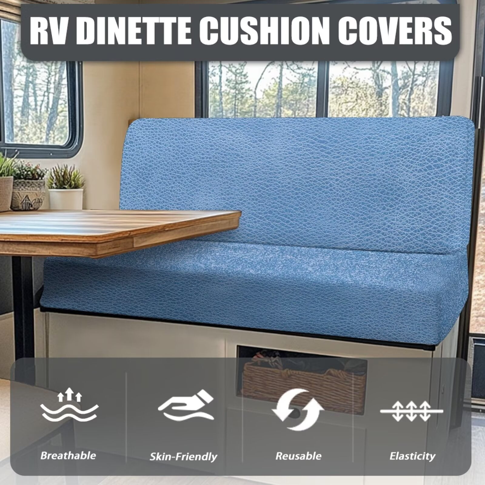 XYZCANDO Blue RV Dinette Cushions Camper Accessories Universal Slip Covers for Loveseat Stretchable Couch Cushion Covers Comfortable Furniture Covers for Sofa and Loveseat
