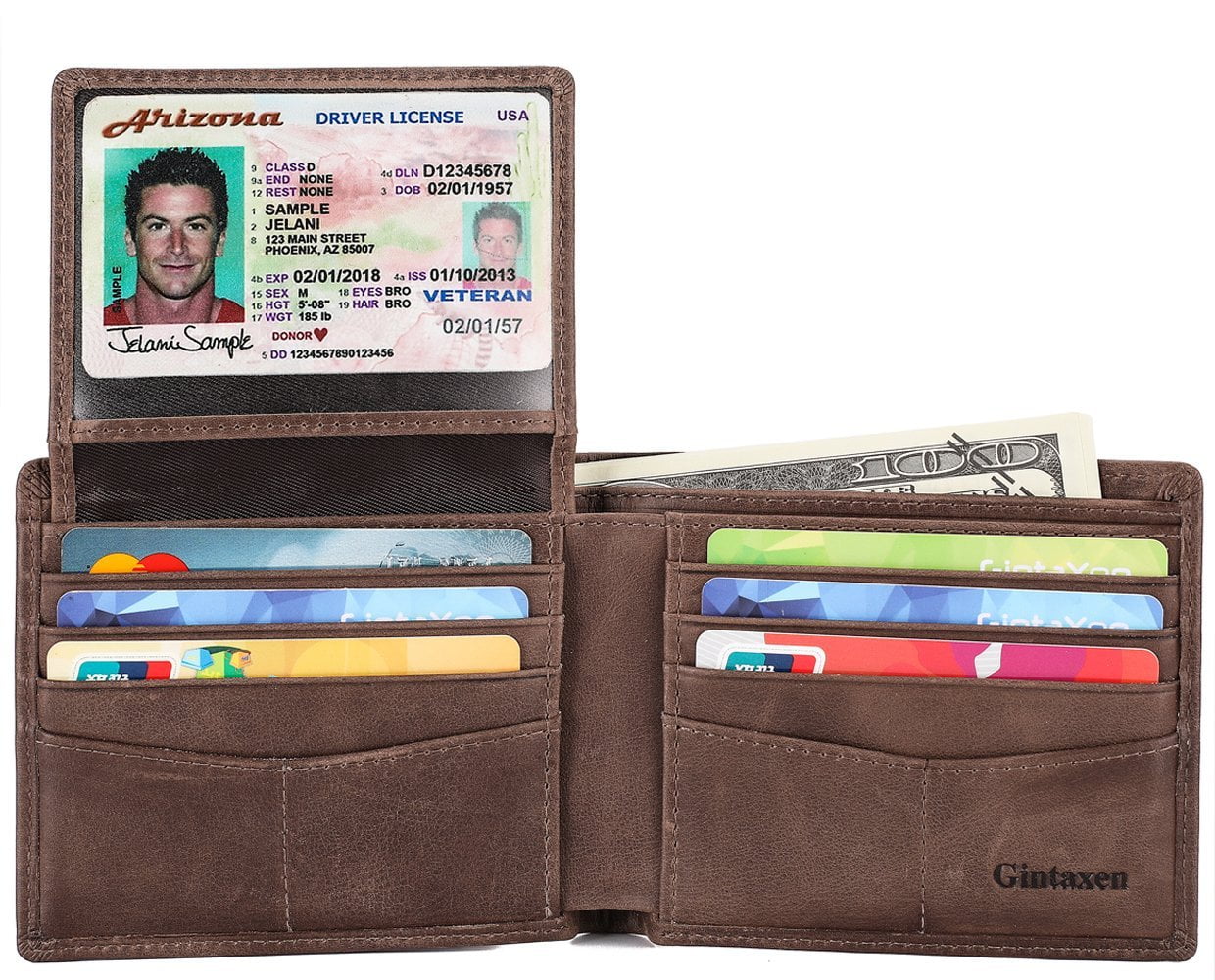 Mens Wallet Genuine Leather with 2 ID Window and RFID Blocking 