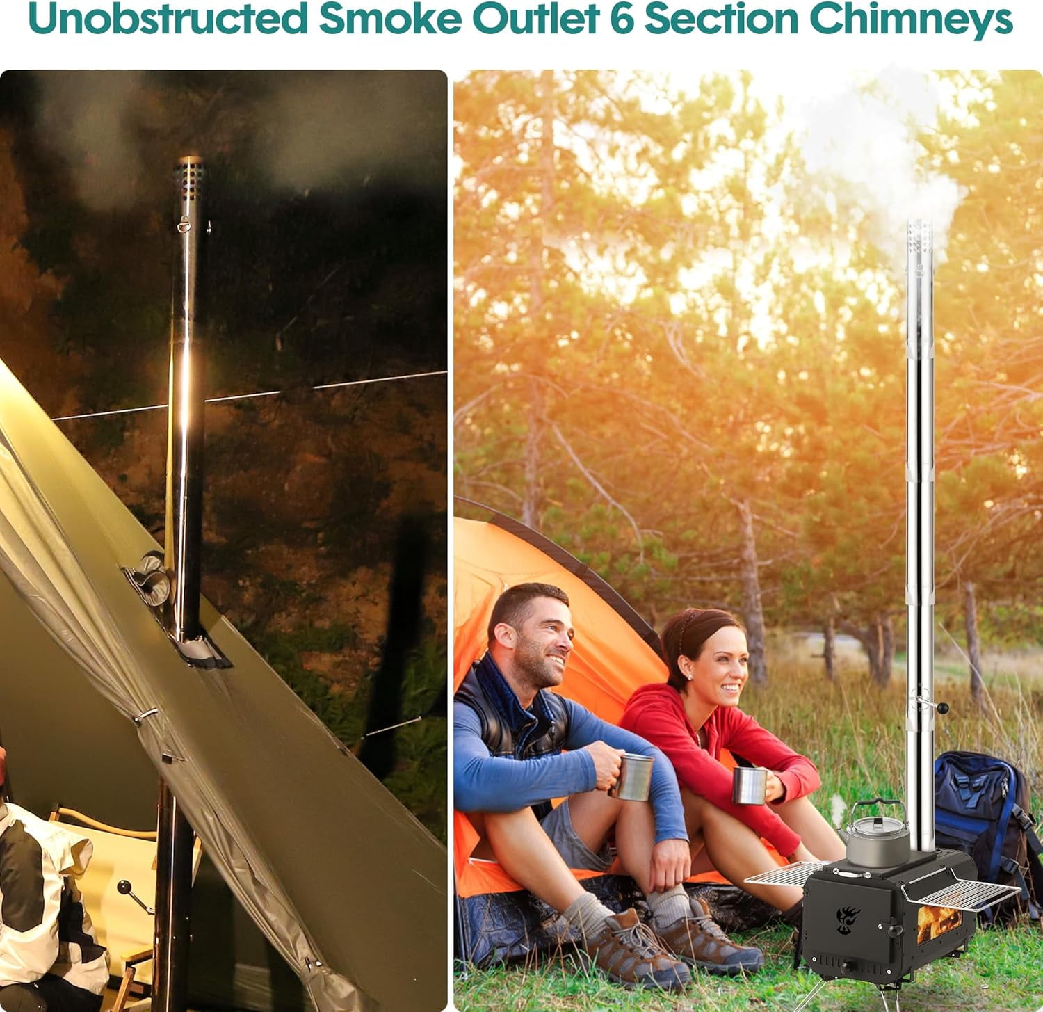 EastVita Outdoor Portable Wood Stove, Tent Stove,Wood Burning Stove for Camping,Cast Iron Wood Stove,Tent Heaters for Camping, Includes Chimney Pipes