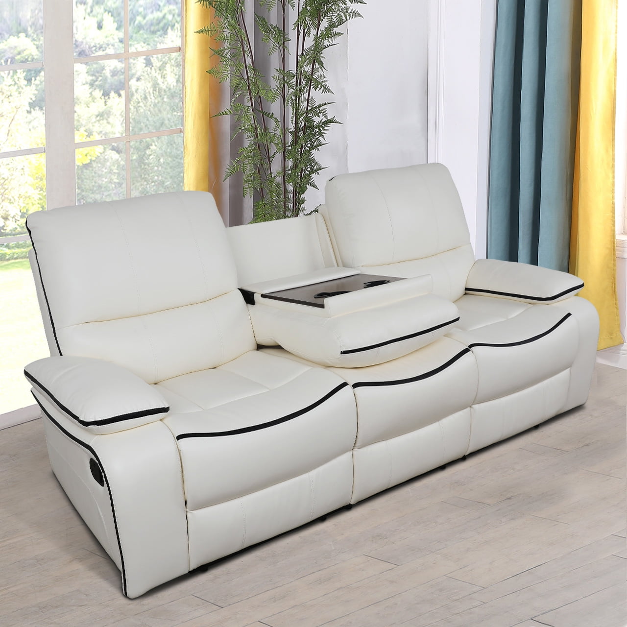 MAYEERTY 86" Modern Bonded Leather Sofa - Stylish Business Function for Living Room, White